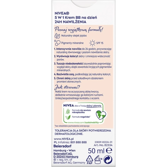 NIVEA 24H Nawilżenia Krem BB 5w1 na dzień - odcień ciemny 50 ml