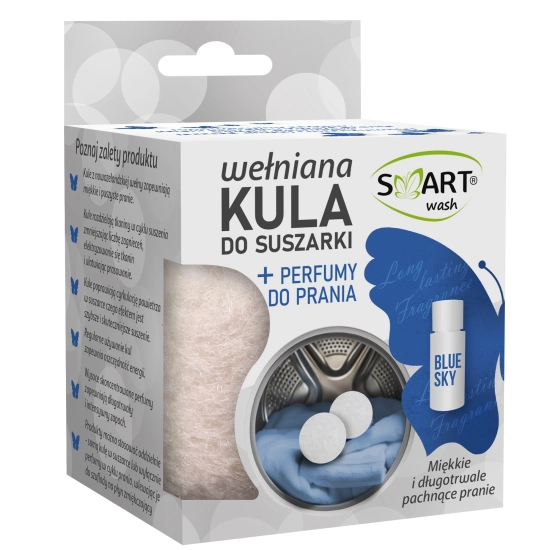 SMART Wash Wełniana kula do suszarki + Perfumy do prania Blue Sky 20 ml