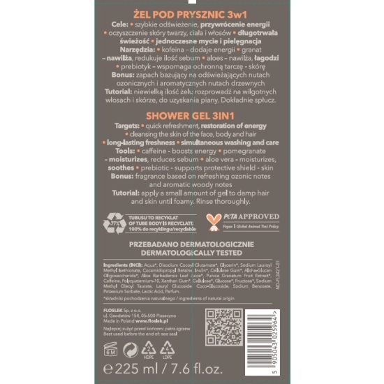 FLOSMEN Żel pod prysznic 3w1 225 ml