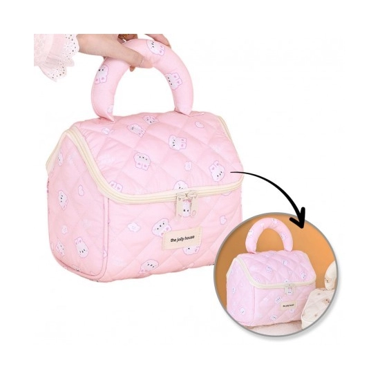 ECARLA Kosmetyczka rozkładana - elegancki kuferek z rączką pikowana Bunny KS131K