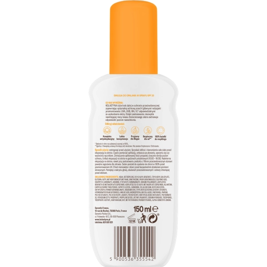 KOLASTYNA Ochrona i nawilżenie Emulsja do opalania w sprayu SPF20 150 ml