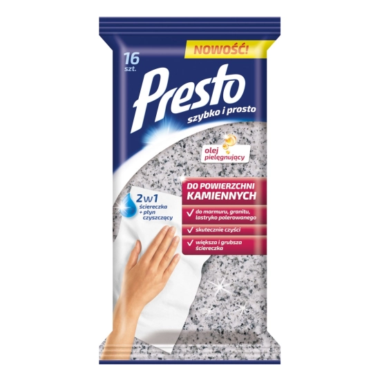 Presto Ściereczki czyszczące+płyn 2w1 do powierzchni kamiennych 1op.-16szt