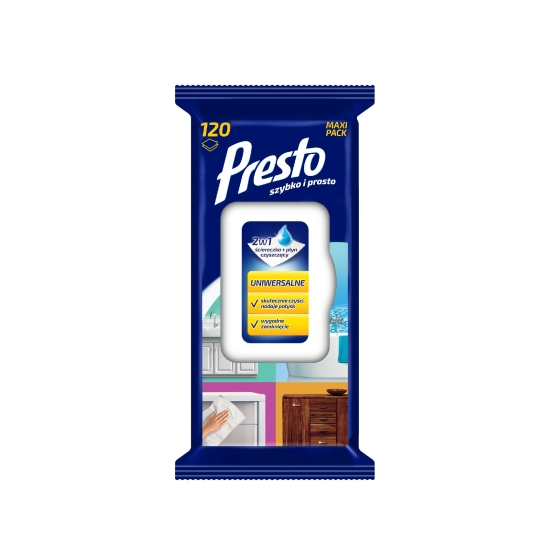 Presto Ściereczki czyszczące+płyn 2w1 uniwersalne  1op.-120szt