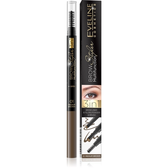 Eveline Brow Multifunction Styler Kredka do brwi 3w1 nr 01 Medium Brown  1szt